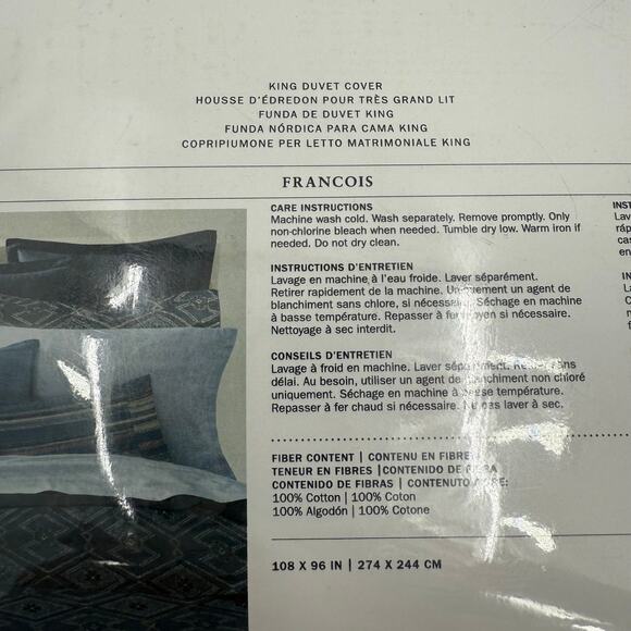 Ralph Lauren Home King Duvet Cover 108 x 96 Francois NWT Navy Blue Cotton $425 - Picture 9 of 12